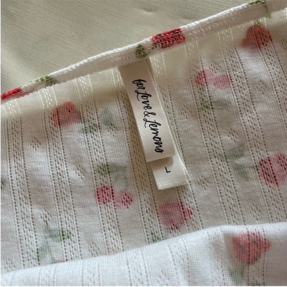 For Love And Lemon- White Mini Dress Rose Cherry Patterns Pointelle Dress Size L - Picture 10 of 12